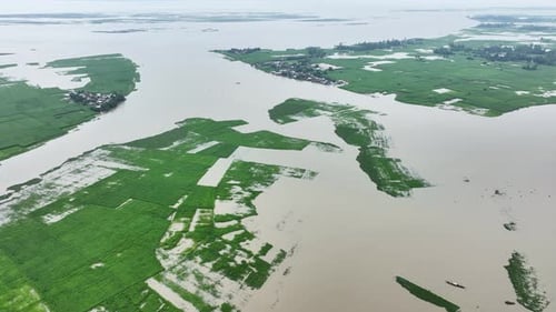 Aerial view of flooded fields, Bangladesh.