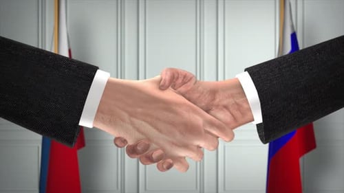 Realistic Corporate Handshake Animation with National Flags