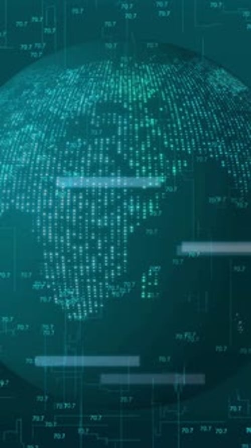 Rotating Digital Globe with Global Data Network Animation