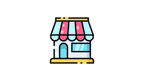 Flat Design Store Icon Line Art Animation