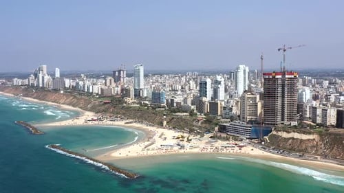 Aerial view of Netanya cliffside coastline, Israel