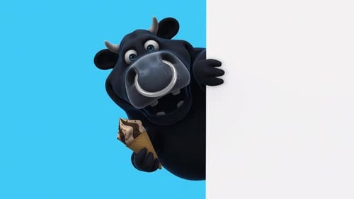 Fun 3D cartoon bull with an ice cream (with alpha channel included)