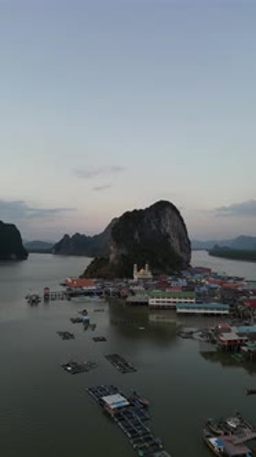 Aerial video of the floating village of Ko Panyi in Thailand