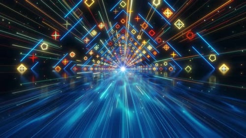 Neon Geometric Tunnel Light Speed Effect Background Loop