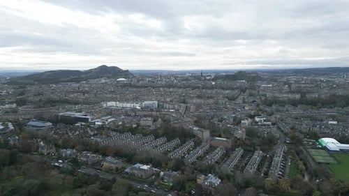 Edinburgh, Scotland, Aerial View of Cityscape, Camera Moves Backwards