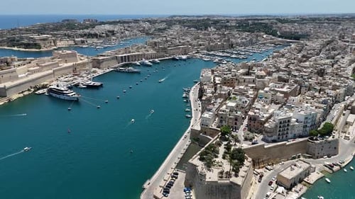 Aerial View of Valletta Harbor and Cityscape