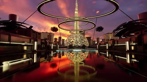 Estilo de edificios urbanos futuristas de ciencia ficción