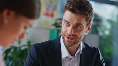 Professional Lawyer Consulting Client at Office Closeup Smiling Businessman