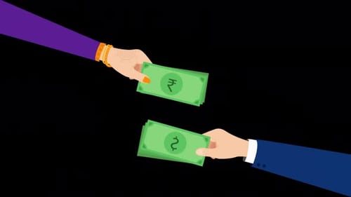 Animated Flat Hands Exchanging Dollar and Rupee Bills