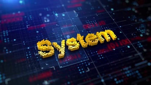 Animated Voxel System Text on a Futuristic Digital Grid