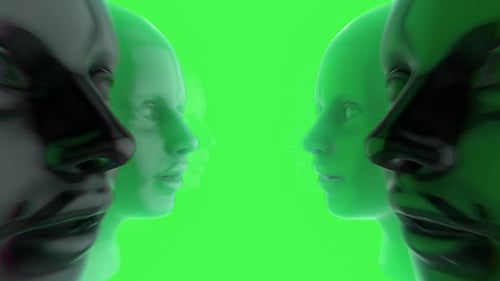 Futuristic Metallic Head Array Green Screen Loop