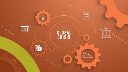 Animated Global Crisis Infographic with Business Icons and Gears