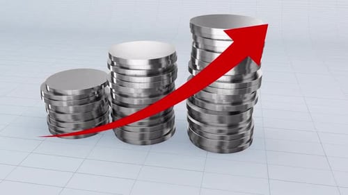 A Pile Of Plain Silver Coins With Prices Growing Up