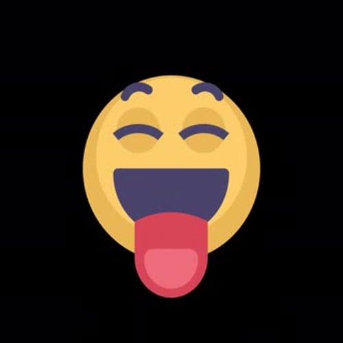 Laughing emoji face with tongue out on black background