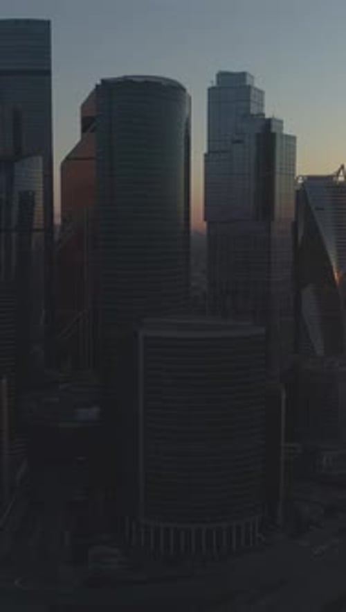 Moscow City Business Center and Cityscape at Summer Morning Russia Aerial View Vertical Video