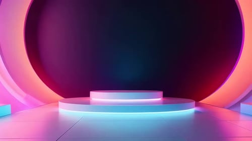 Futuristic Neon Stage Podium with Abstract Dynamic Lights