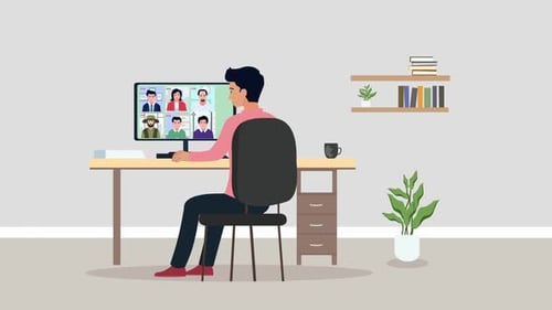 Person Having Online Video Conference Call Flat Design Animation