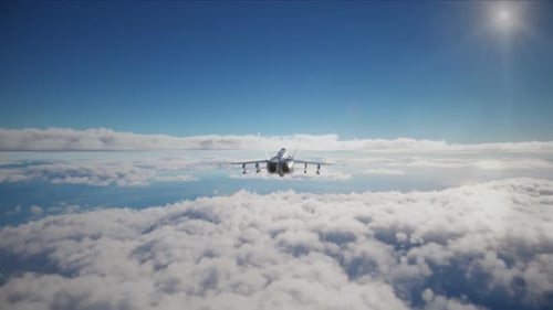 Fighter Jet Flying High Above the Clouds