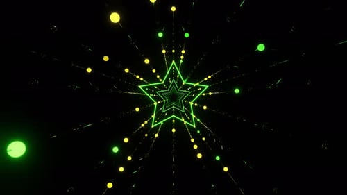 Yellow And Green Festive Star Shaped Tunnel With Twinkling Lights Background Vj Loop In 4K