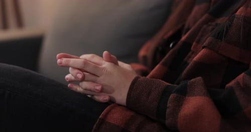 Mental Health Woman Hands Together and Patient with Anxiety Stress and Therapy for Trauma and