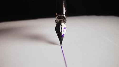 Classic Writing Instrument Fountain Pen Nib In MacroViolet Ink Flow on Paper