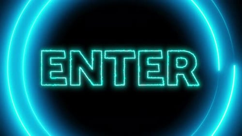Letrero de neón con la palabra introducir una línea circular brillante animada sobre un fondo oscuro.