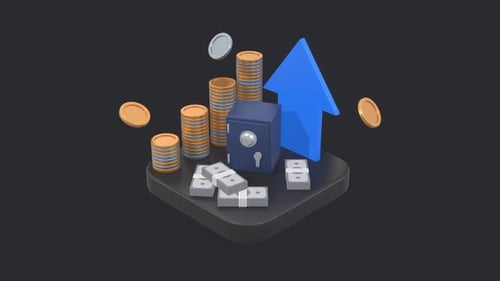 3D Animated Financial Growth with Stacking Coins and Up Arrow
