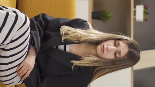 Vertical video of Unhappy businesswoman thoughtful.