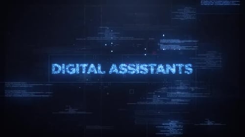 Digital Assistants Word On Dynamic Technology Background