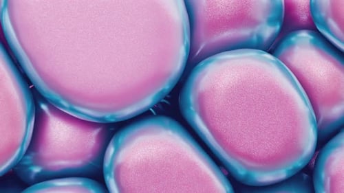 Close-up of Inflating and Deflating Bubbles. 3D render with vibrant pink and blue colors.