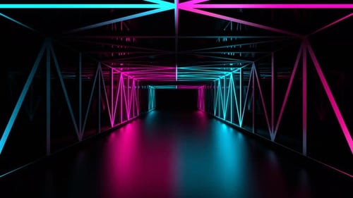 Cyan And Pink Gridded Mirror Corridor Background Vj Loop In 4K