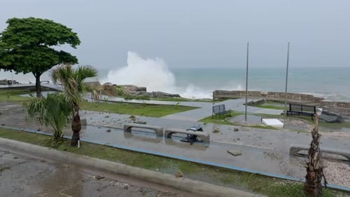 Destructive waves crash into Caribbean coastline as hurricane Beryl pass through