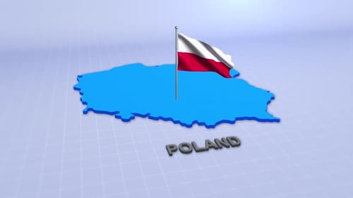 3D Map of Poland with Waving Flag and Country Name