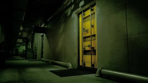 Heavy Yellow Bunker Door Opening and Closing Animation