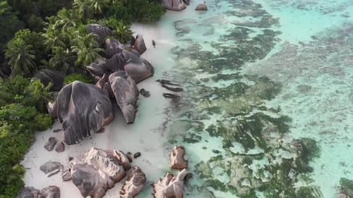Aerial view of Anse Source D’Argent, La Digue, Seychelles.