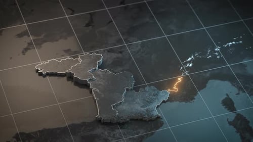 Glowing Outline Reveal of France and Regions on 3D Map