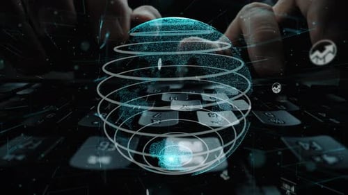 Global Digital Connectivity Concept Represented by a 3D Globe Surrounded by Data Analytics Icons and