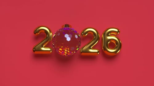 Signe du Nouvel An 2026 avec boule rotative.