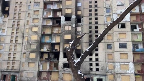 A Damaged House in the City of Kyiv Ukraine After a Russian Missile Attack