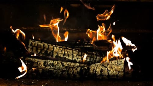 The Fireplace Burns with a Bright Flame of Firewood Filmed on a Highspeed Camera at 1000 Fps