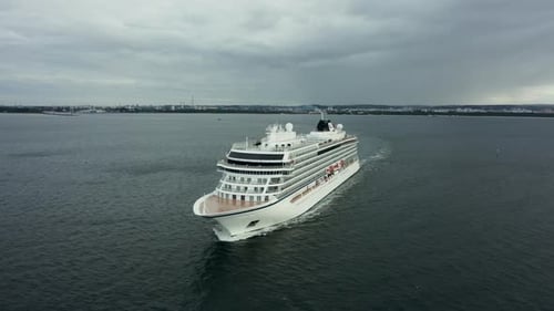 Luxury Cruise Ship Sailing Out of the Harbor in the Baltic Sea