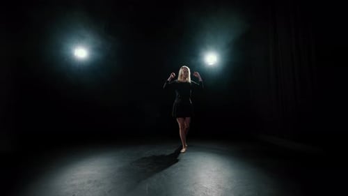 Beautiful Woman Rehearsing Modern Choreography in Dark Dancehall Slow Motion Female Dancer Moving