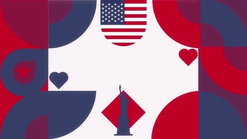 Geometric Pattern With Usa Flag Color And Symbol Loop Background
