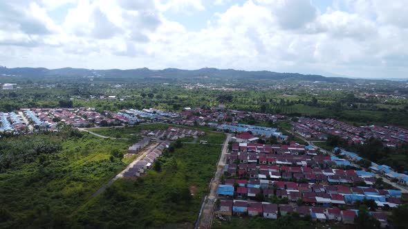 Aerial view of subsidized housing which is neatly arranged on very ...