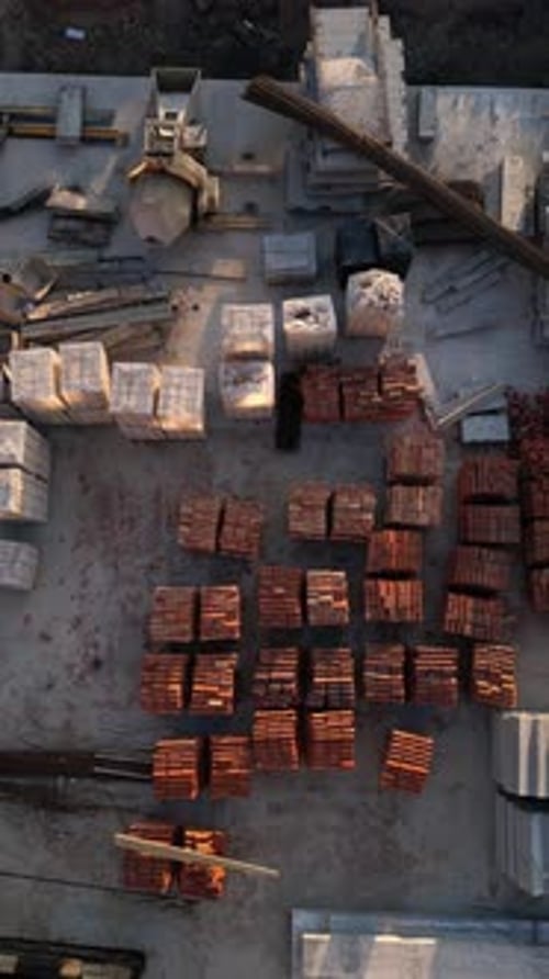 Vertical Shot Aerial View of Building Materials on a Construction Site