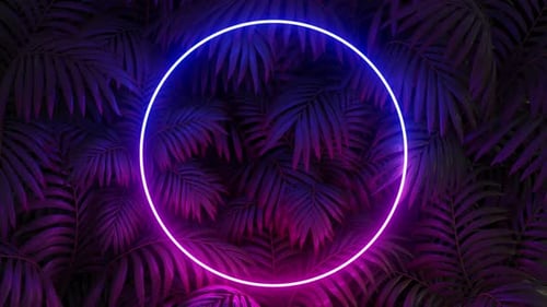 Leuchtender Neonkreis im Wald 4K