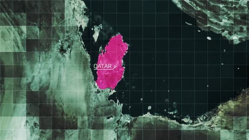 Futuristic Digital Map Zooming to Highlight Qatar