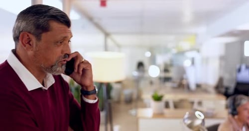 Senior business man, phone call and communication with conversation and networking