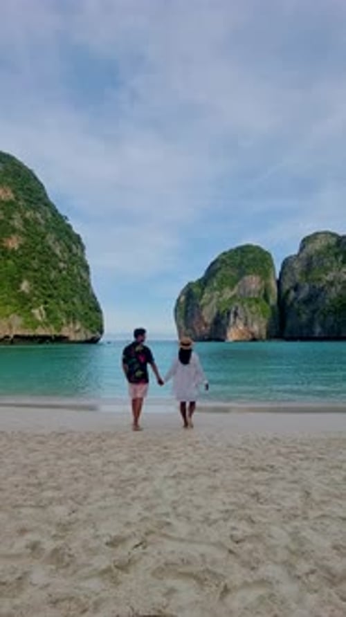 Longtail Boats at Pileh Lagoon Koh Phi Phi Maya Bay Thailand the Turquoise Colored Ocean