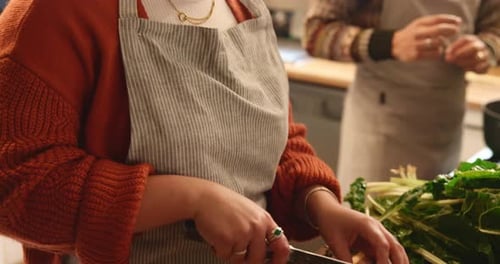 Adults Cooking Fresh Vegetables in a Sunny Kitchen